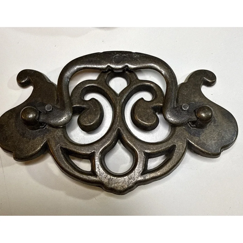 Vintage Brass Scroll Bail Drawer Pulls Pierced Design Matching Set of 8
